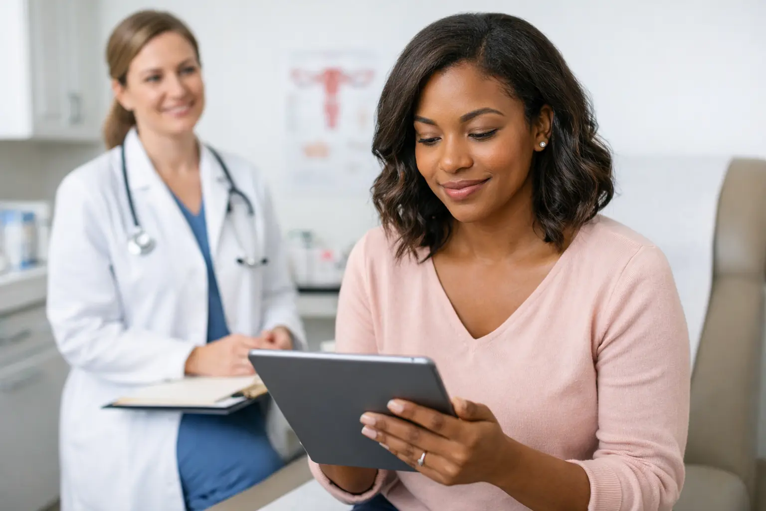 Gynecologist-explaining-abnormal-pap-smear-results CWC Alabama Birmingham AL Alabaster Al